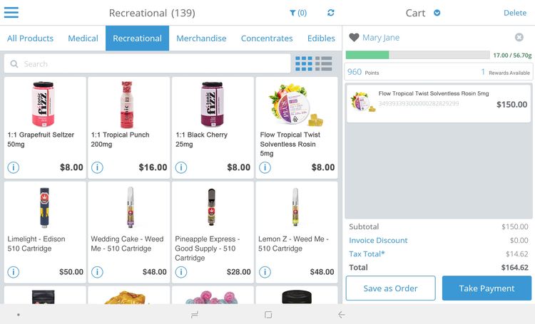 Cova Dispensary POS Tablet View