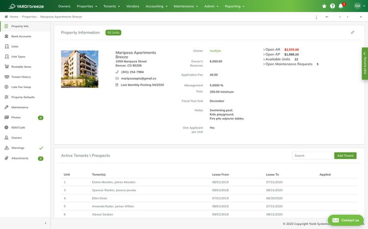 Yardi Breeze Property Information