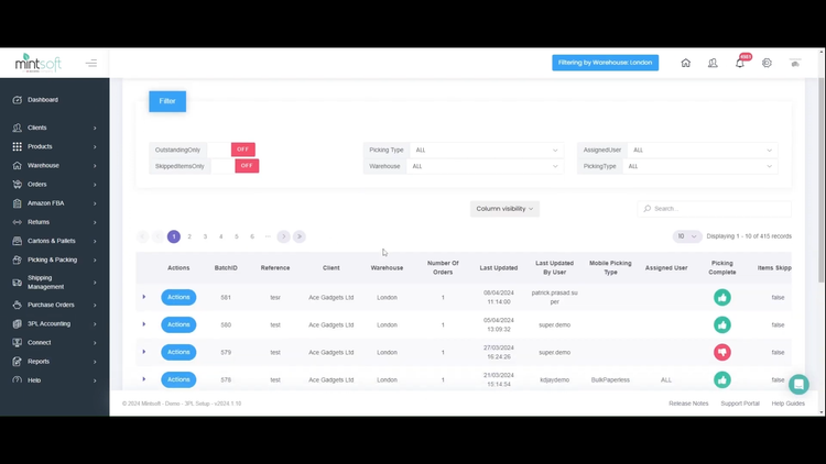 MintSoft WMS multi-client inventory dashboard