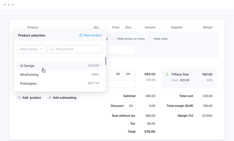 Scoro Product Selection In Quote Builder