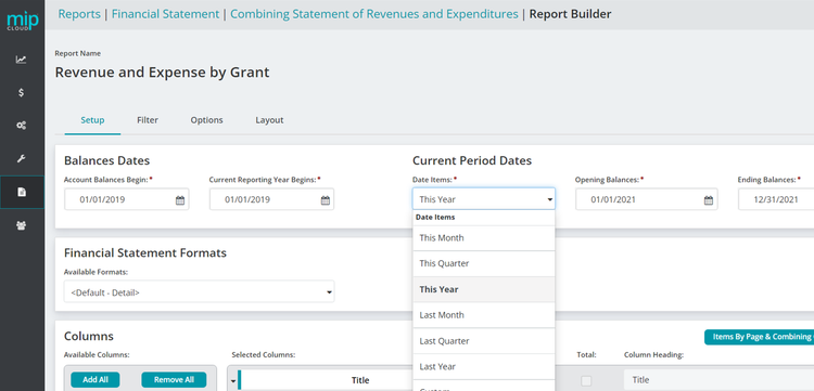 MIP Accounting Report Builder