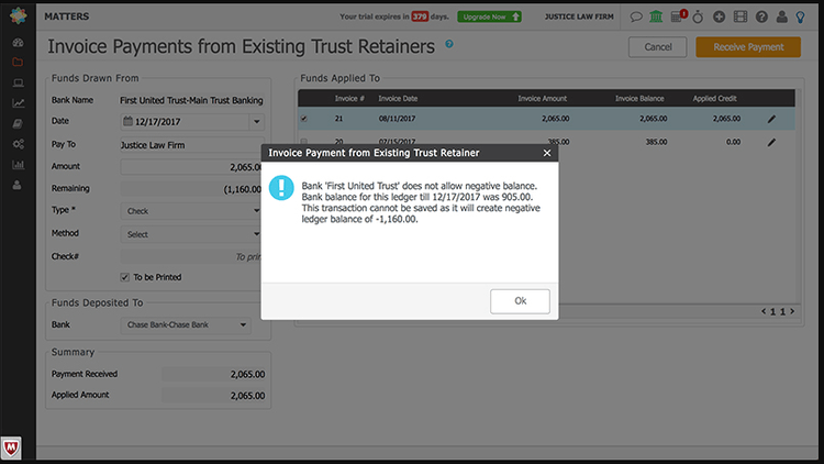 CosmoLex trust retainer error message