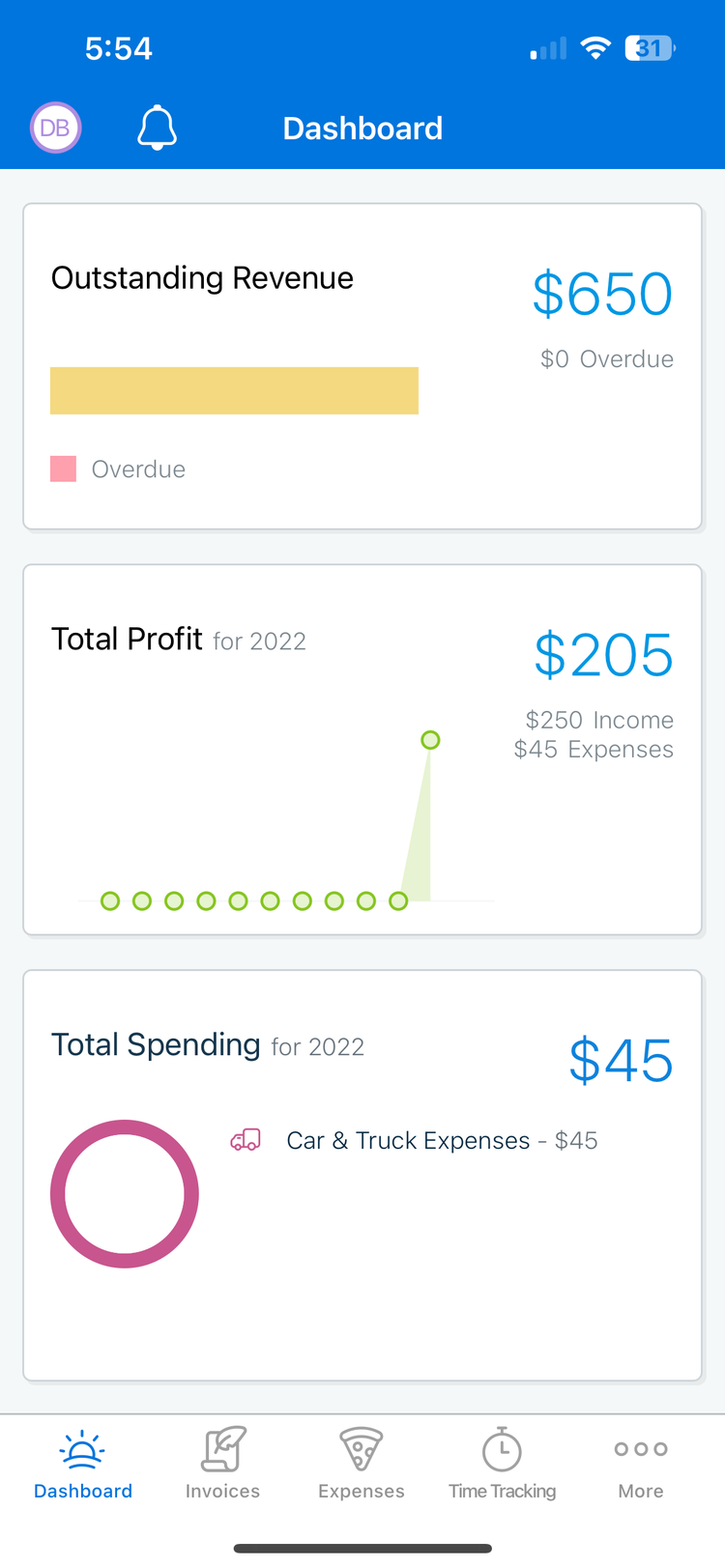 FreshBooks Mobile Dashboard