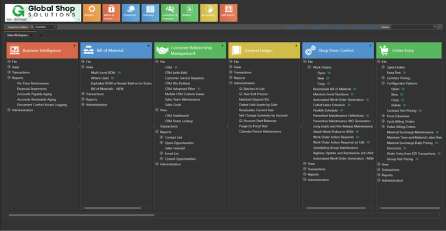 Global Shop Solutions: Main Menu (Dark)