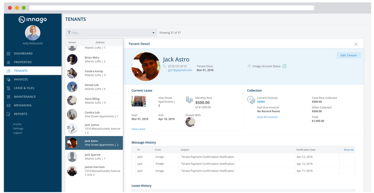 Innago Tenant List Free Property Management Systems
