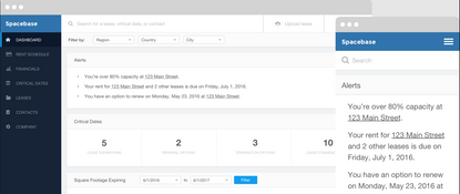 Spacebase: Dashboard with Alerts and Critical Dates