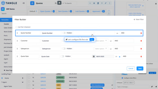 Tangle ERP: Filter Builder
